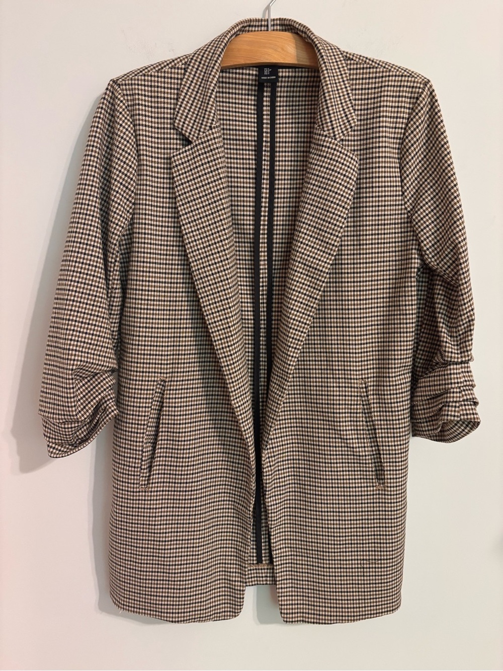 Rachel Zoe open-front brown and black houndstooth blazer